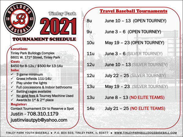 2021 Tinley Park Bulldogs Baseball Tournament Schedule 2021 Tinley Park Bulldogs Baseball Tournament Schedule