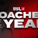 A graphic accompanying an article announcing the 2026 USL League Two Coaches of the Year.