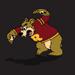 Image of the mascot of the Minneapolis Roosevelt High School Teddies athletic teams in South Minneapolis, MN. “Teddy” is an illustration of a bear with it’s paws raised up as it growls, it wears a maroon sweater with a yellow/gold “R” emblazoned on the fr