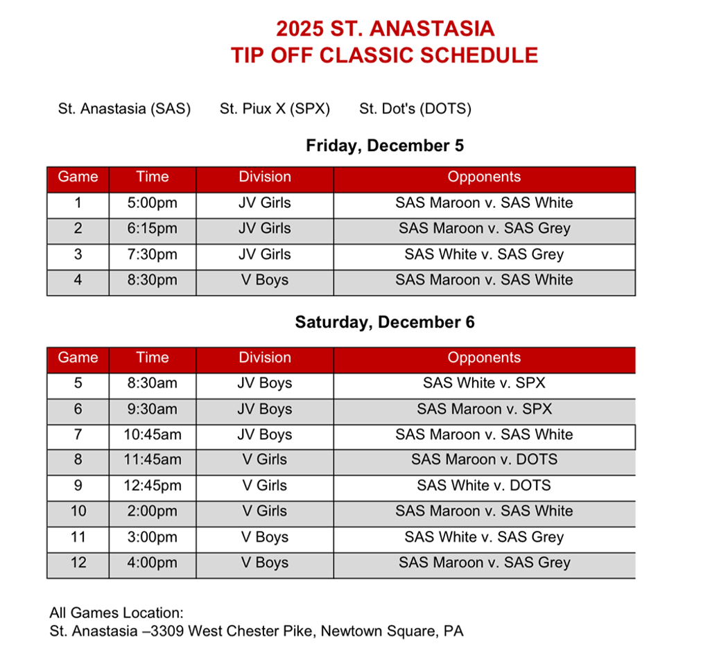 2025 St. Annies Tip Off Classic Schedule