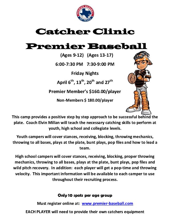 Premier Baseball April Catcher Camp