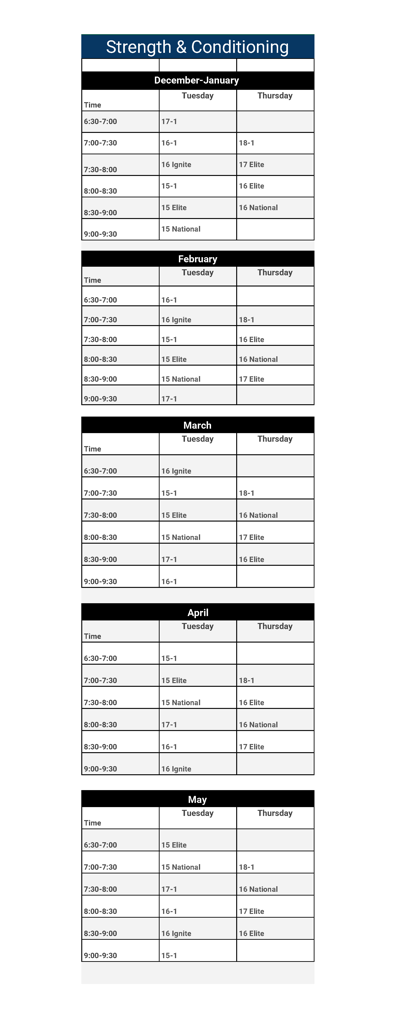 Strength and Conditioning Schedule
