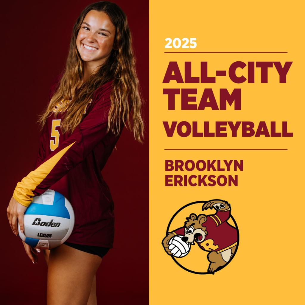 Image: Minneapolis Roosevelt High School Volleyball player posing for camera with graphic: 2025 All-Conference Team Volleyball Brooklyn Erickson