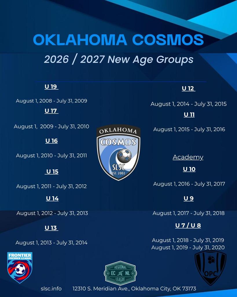 Oklahoma Cosmos Tryout information for 2026-2027