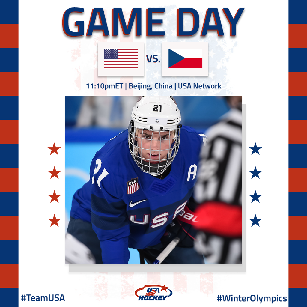 Graphic featuring Hilary Knight showing the gameday against Czechia.