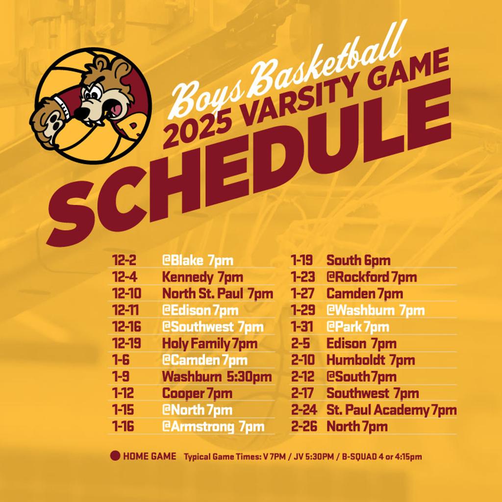 Graphic: Boys Basketball 2025-26 Varsity Game Schedule