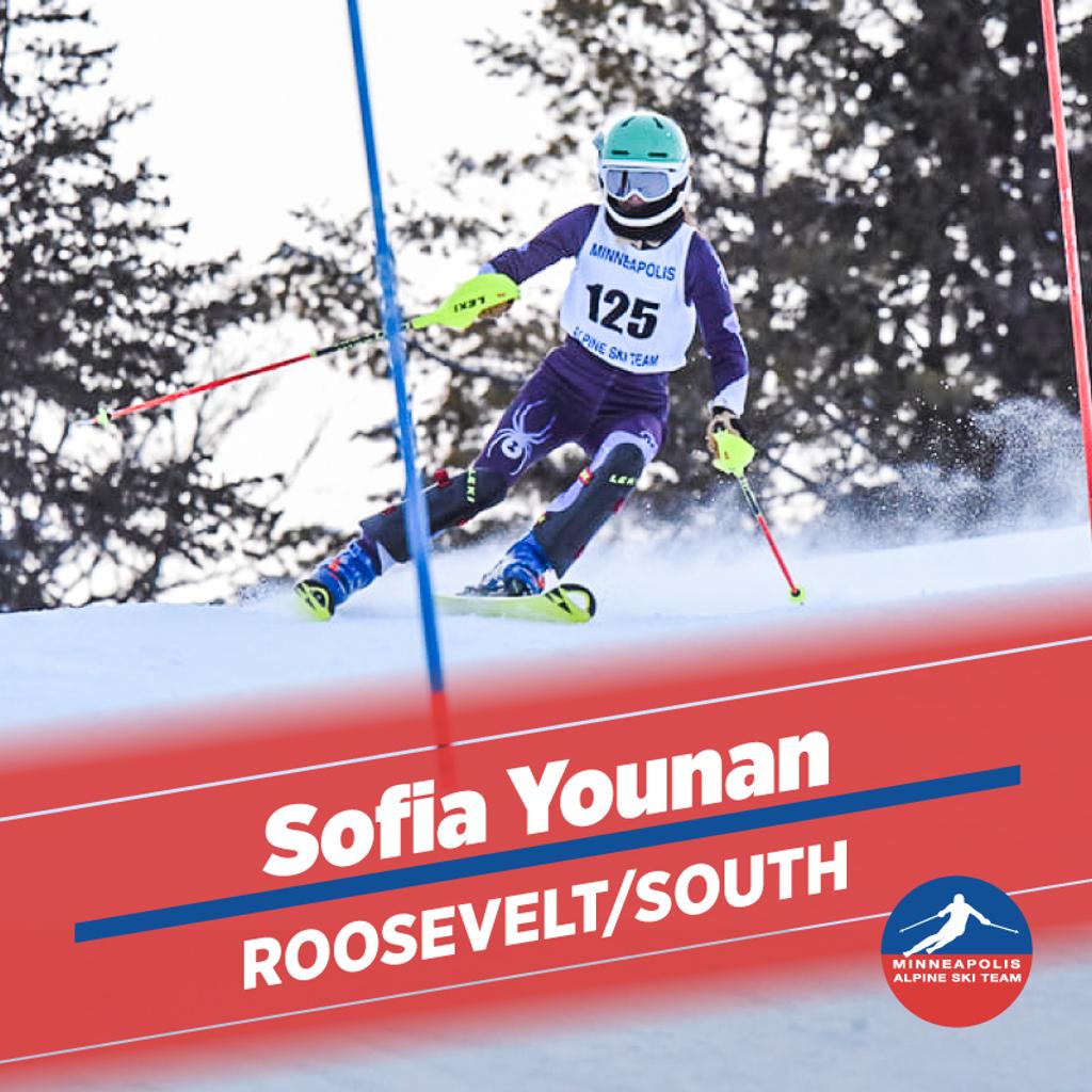Image of Mpls Alpine SKi Team - Roosevelt/South member Sofia Younan in action during a race