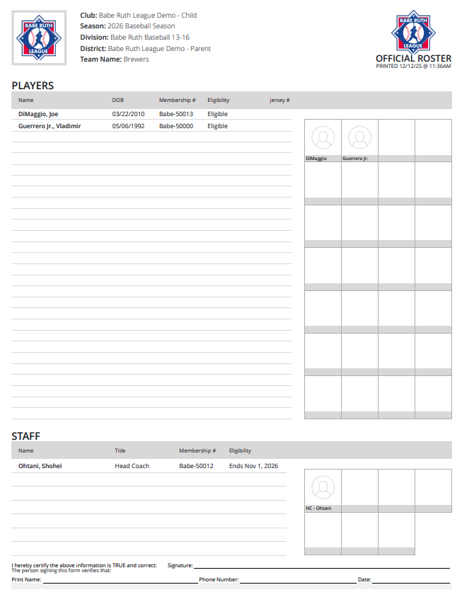 Roster Submission