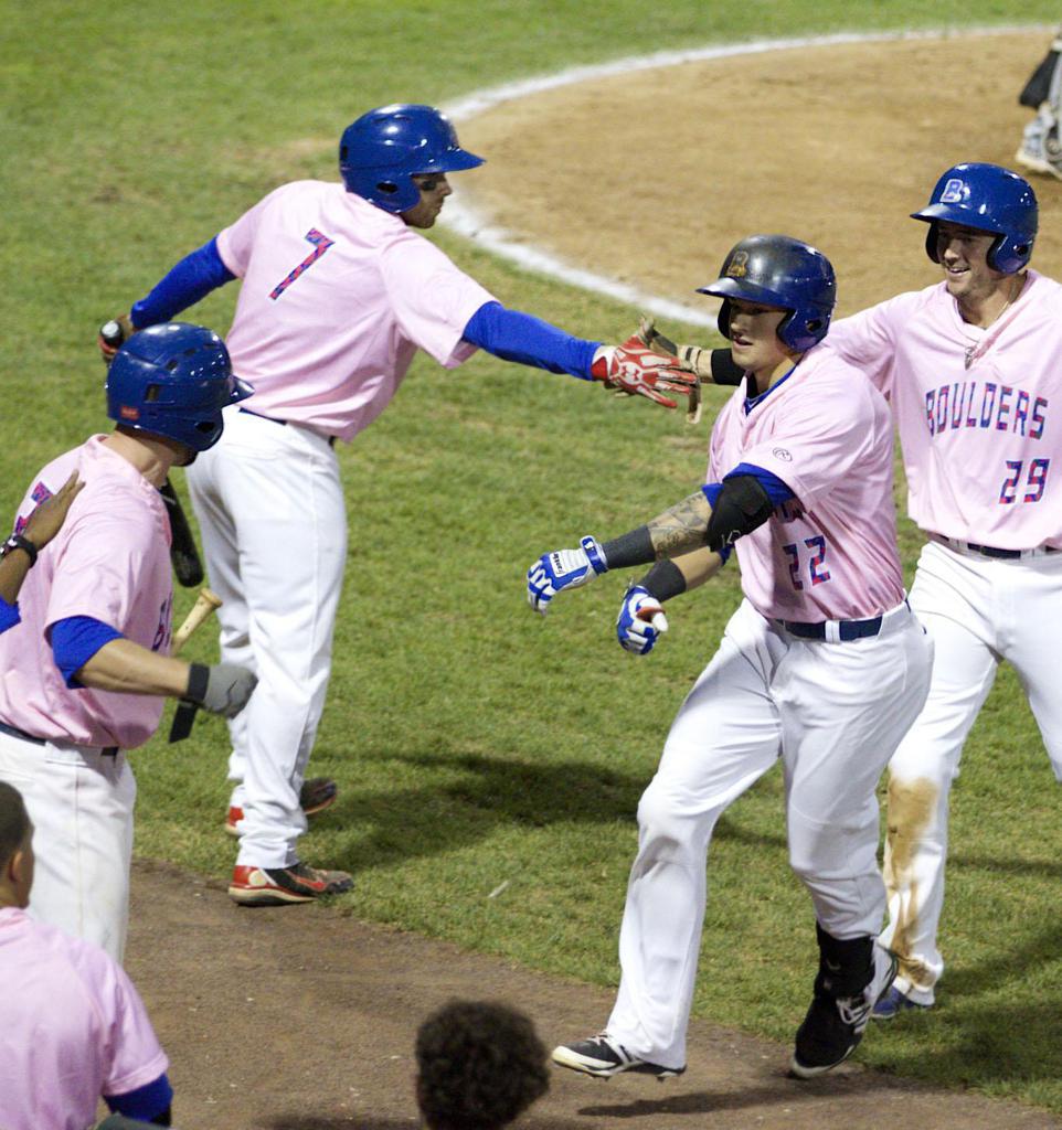 Boulders Pink Jerseys are auctioned off after the game in order to support the Center for Breast Health at Good Samaritan Hospital.