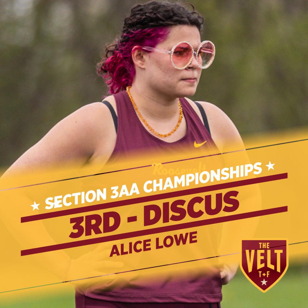 Image of Minneapolis Roosevelt Discus thrower Alice Lowe at the Section 3AA Meet.