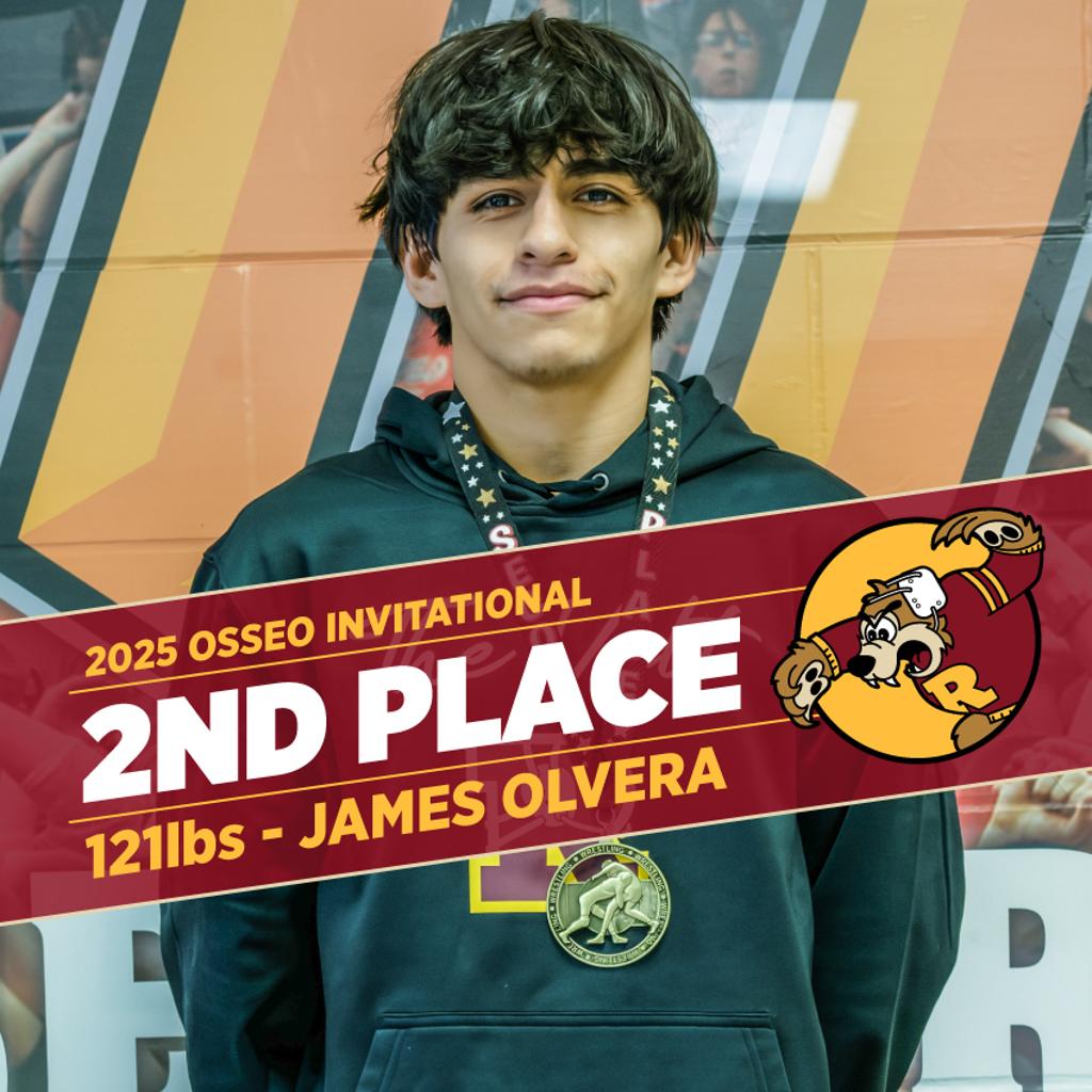 Teddy Varsity Wrestling Osseo Invitational Varsity Wrestler - James Olvera with a 2nd Place Medal