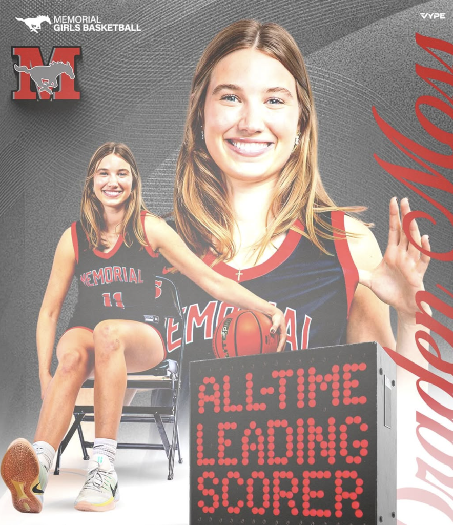 With the 32 points she scored in tonight’s game against Cy Fair, Draden Moss (#11) broke the 60-year old All-Time Career Scoring Record of 2,140 points set by Jerry Kroll in 1966. 