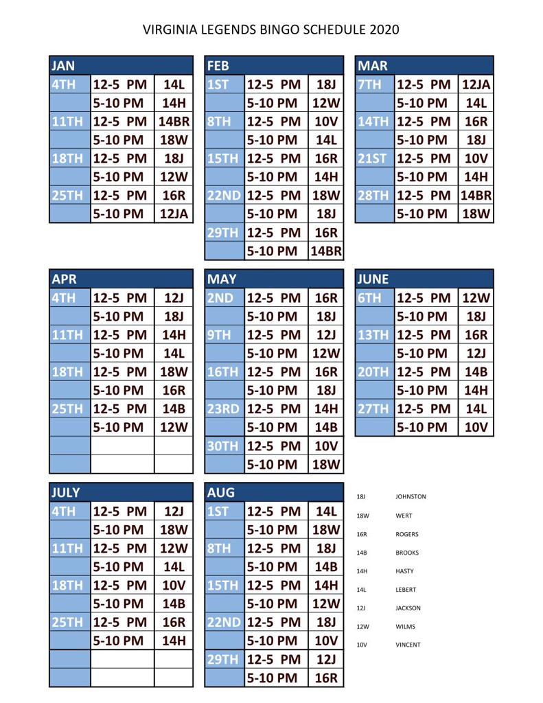 Tachi Bingo Schedule