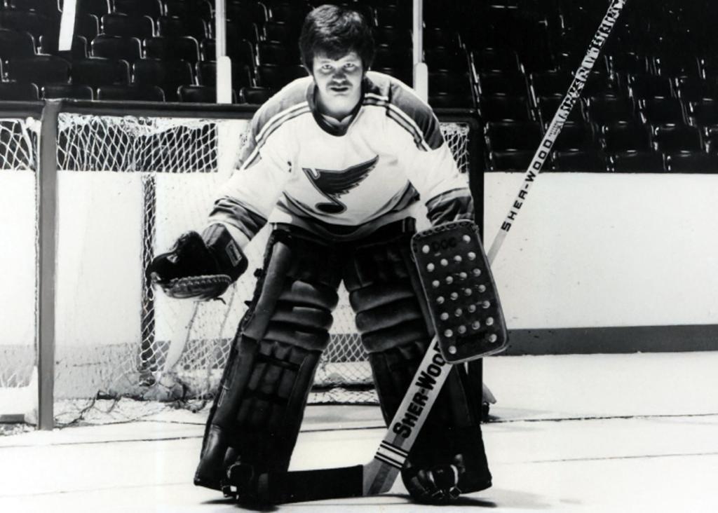 Minneapolis Roosevelt alumn Ron Docken as a member of the St Louis Blues NHL Hockey team